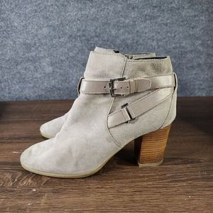 Cole Haan Niles Bootie II Size 8 B Light Gray Suede Leather Block Heel Side Zip